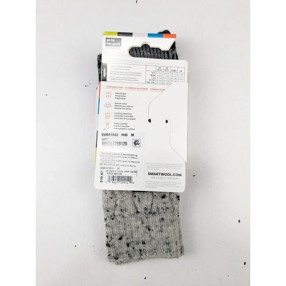 Smartwool Women's Medium 7-9.5 Everyday Popcorn Cable Crew Socks Black Gray